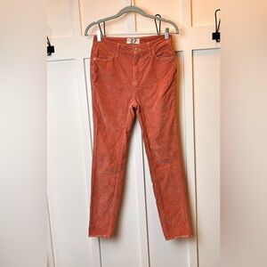 We The Free People Pink Coral Corduroy Jeans Size 27 Regular Raw Hem Skinny